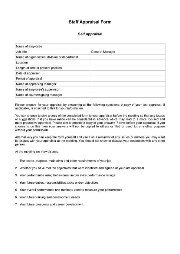 Performance Appraisal Form Sample Pdf PDF Template